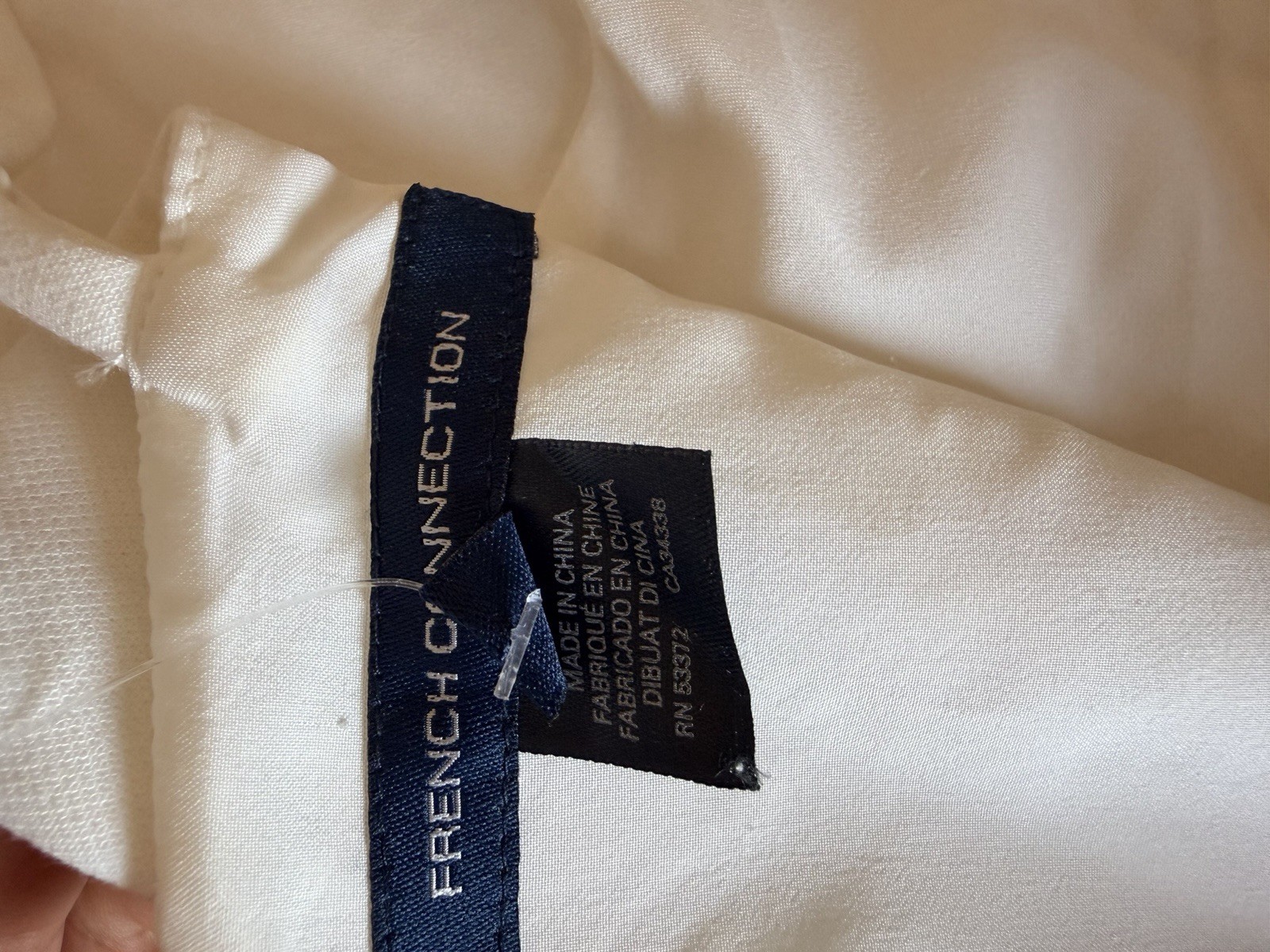 French Connection White Satin Wrap Mini Dress Sz 0 V-Neck Bow Zip Straps
