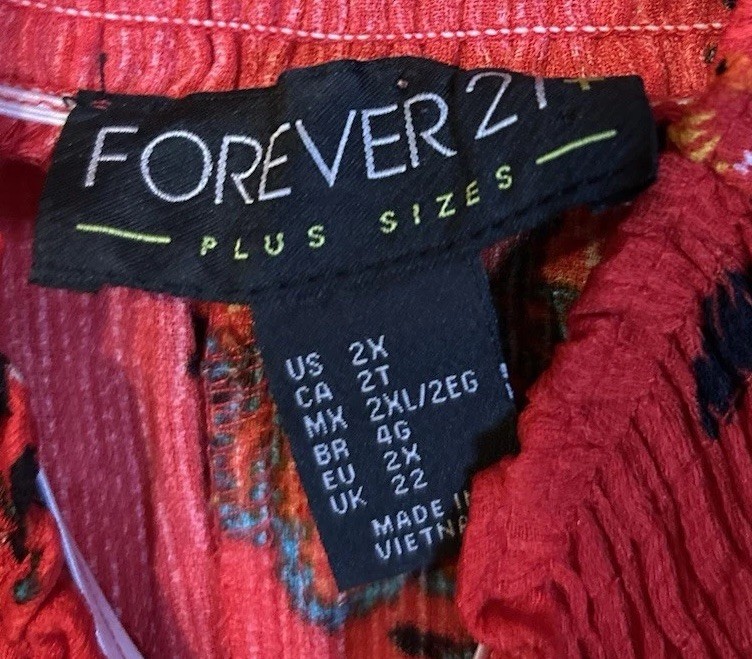 Forever 21 Plus 2X Red Embroidered Boho Peasant Top Festival Blouse