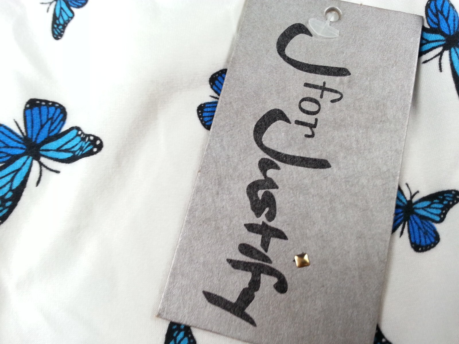 NEW NWT J For Justify Strappy Blue Morph Butterfly Pattern Dress Size XL