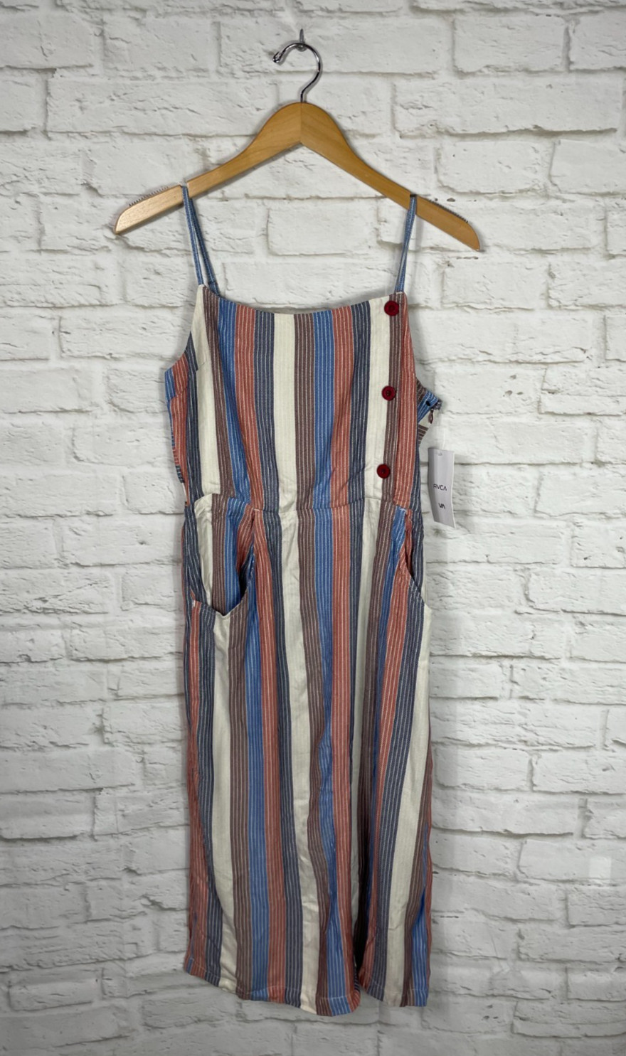 NEW RVCA Womens Striped Midi Dress Size Small Button Detail