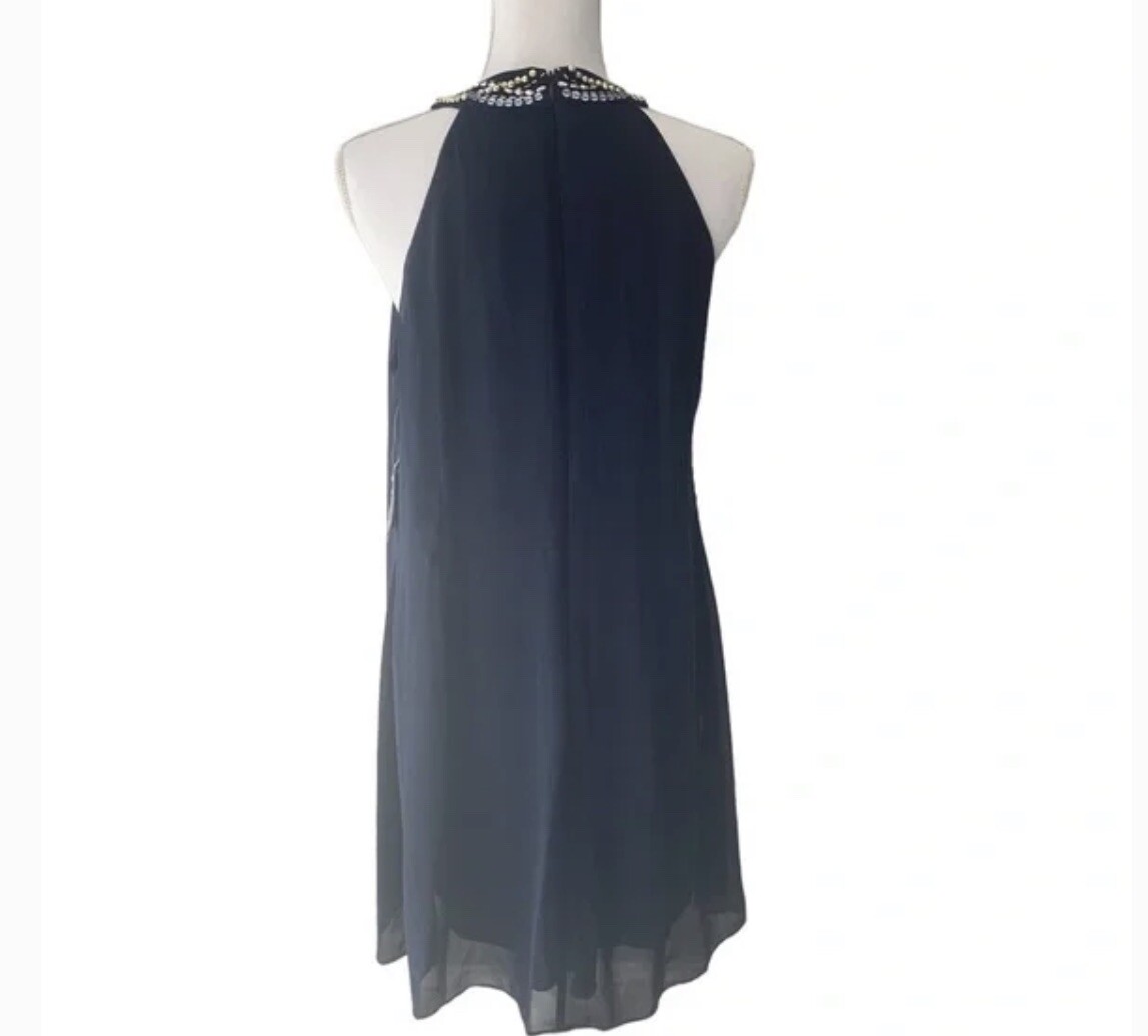 SLNY Ignite Evenings Beaded Braid Halter Neck Chiffon Ruffle Dress Size 8 NWOT