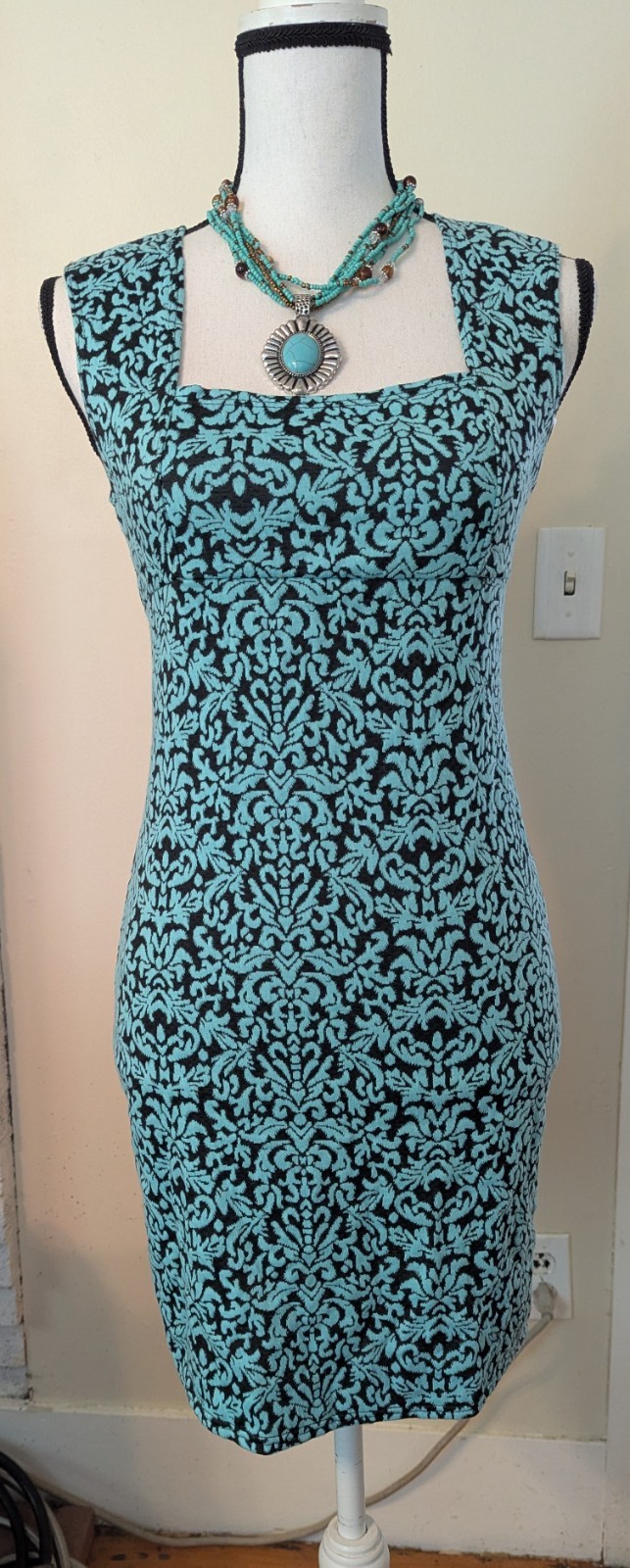 NWT Myth Turquoise And Black Dress Size Medium With Open Back