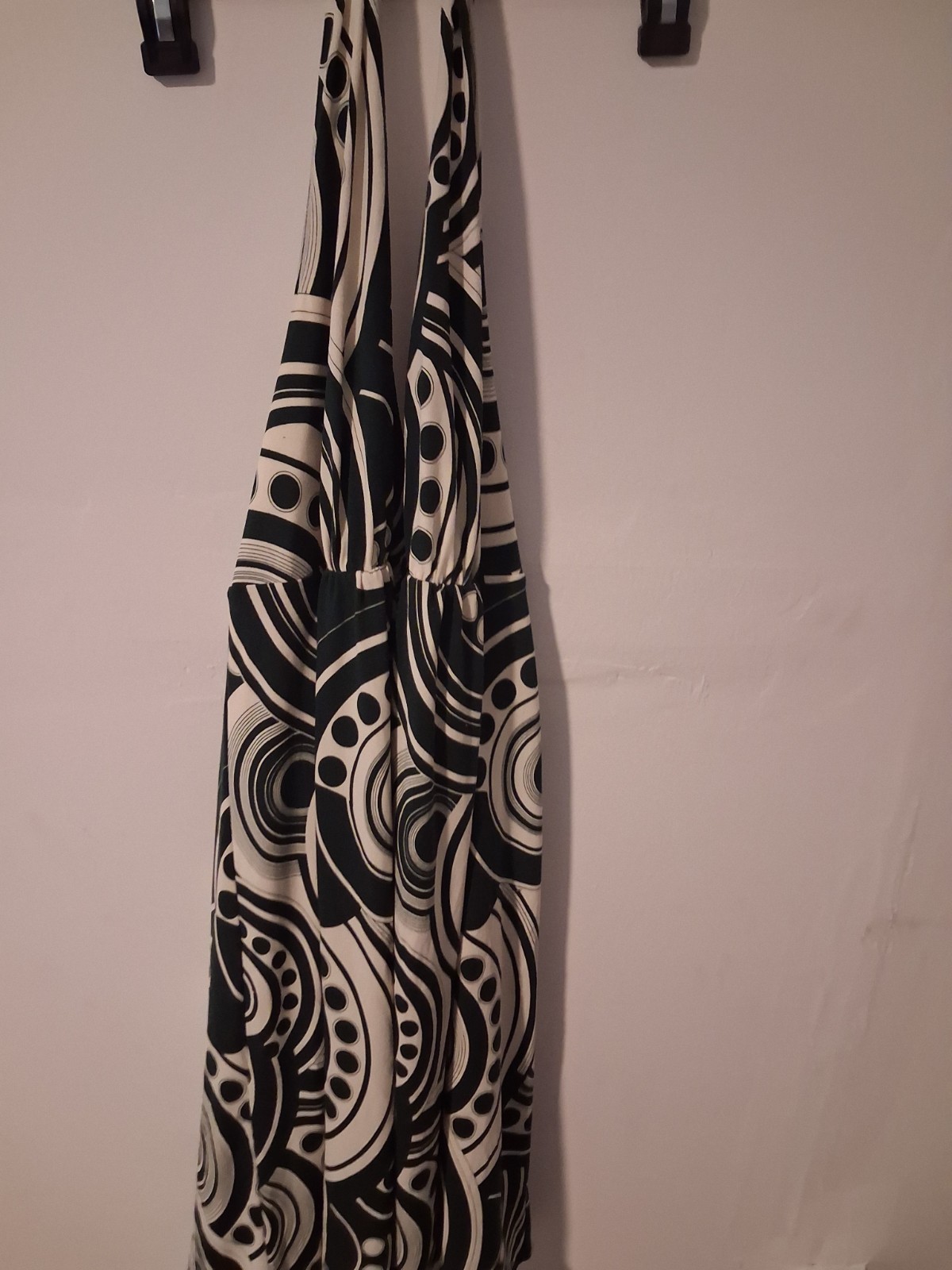 MRetraggy London Black White Abstract V-Neck Strappy Maxi Dress Lined Stretch 14