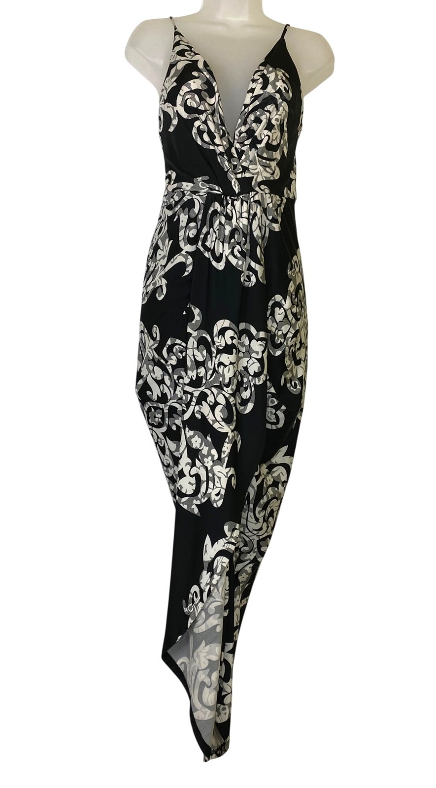Fashion Nova Large Sexy Black & White Floral Print High-Low Dress Stretch Pinup