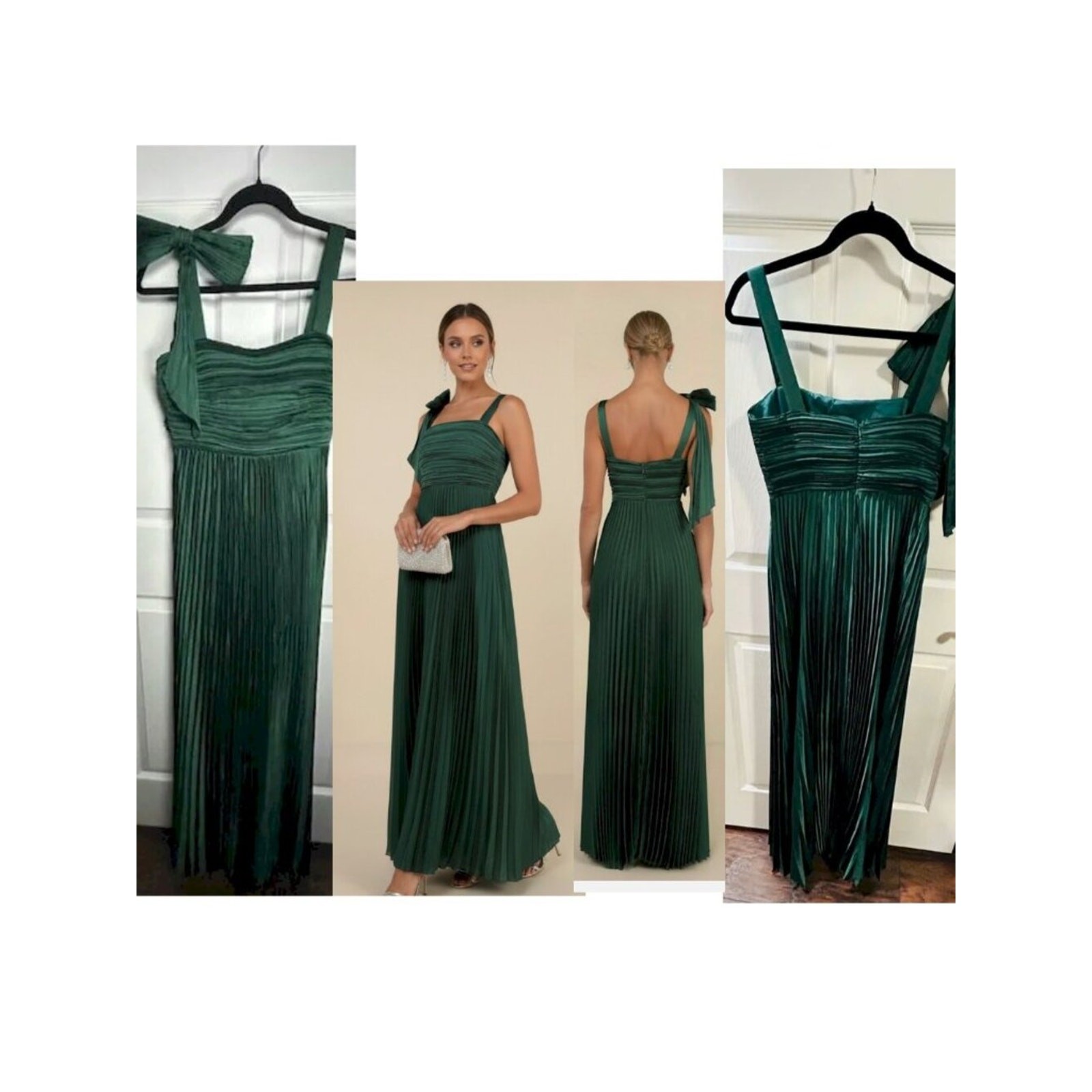 Lulus Gorgeous Purpose Emerald Green Pleated Bow Maxi Dress Size Medium NWT
