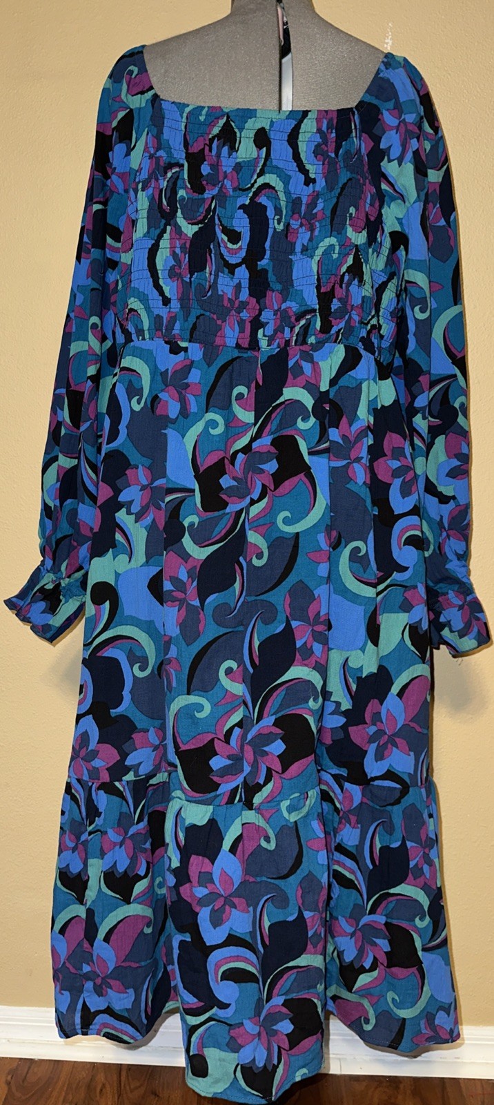 Terra & Sky Women’s Plus Size Pleated Tiered Dres 3X Long Sleeve Multicolor NWT