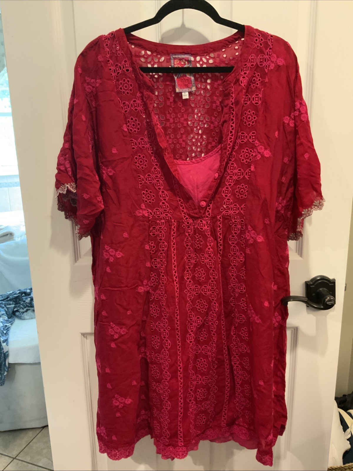 Johnny Was Beautiful Raspberry Eyelet Dress. Xl