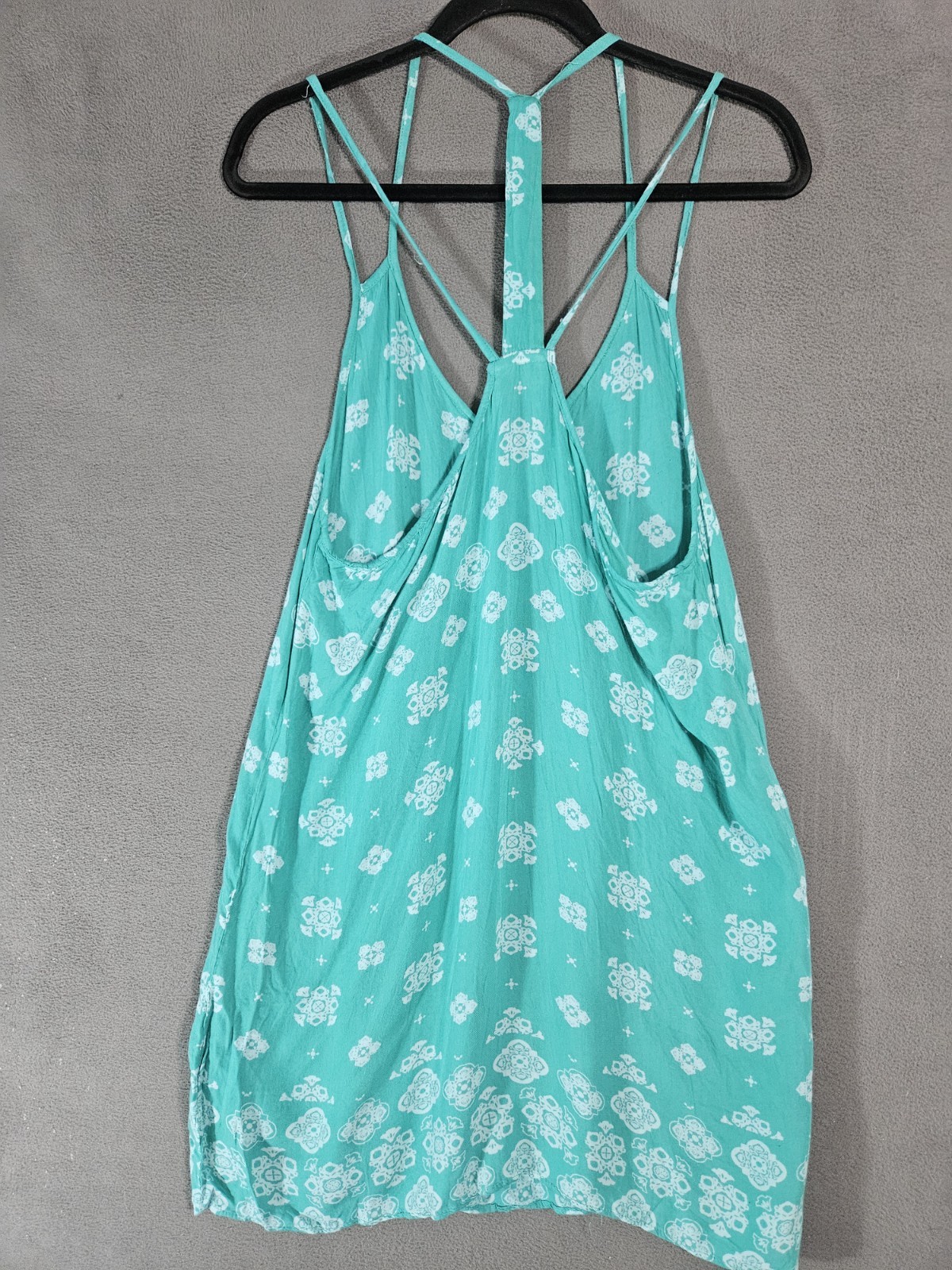 Lagaci Womens Medium Tunic Mini Dress Teal Hawaiian Sleeveless Tropical Sheer