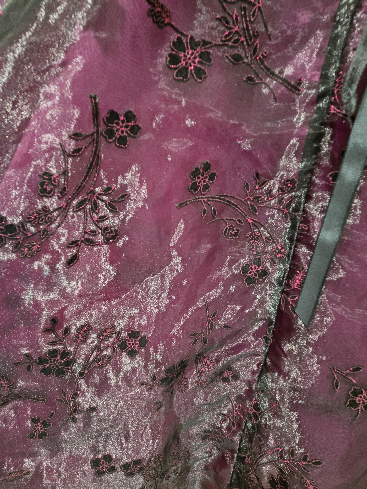 Rose Cottage Black Purple Velvet Embroidered Floral A-Line Dress Child’s Size 10