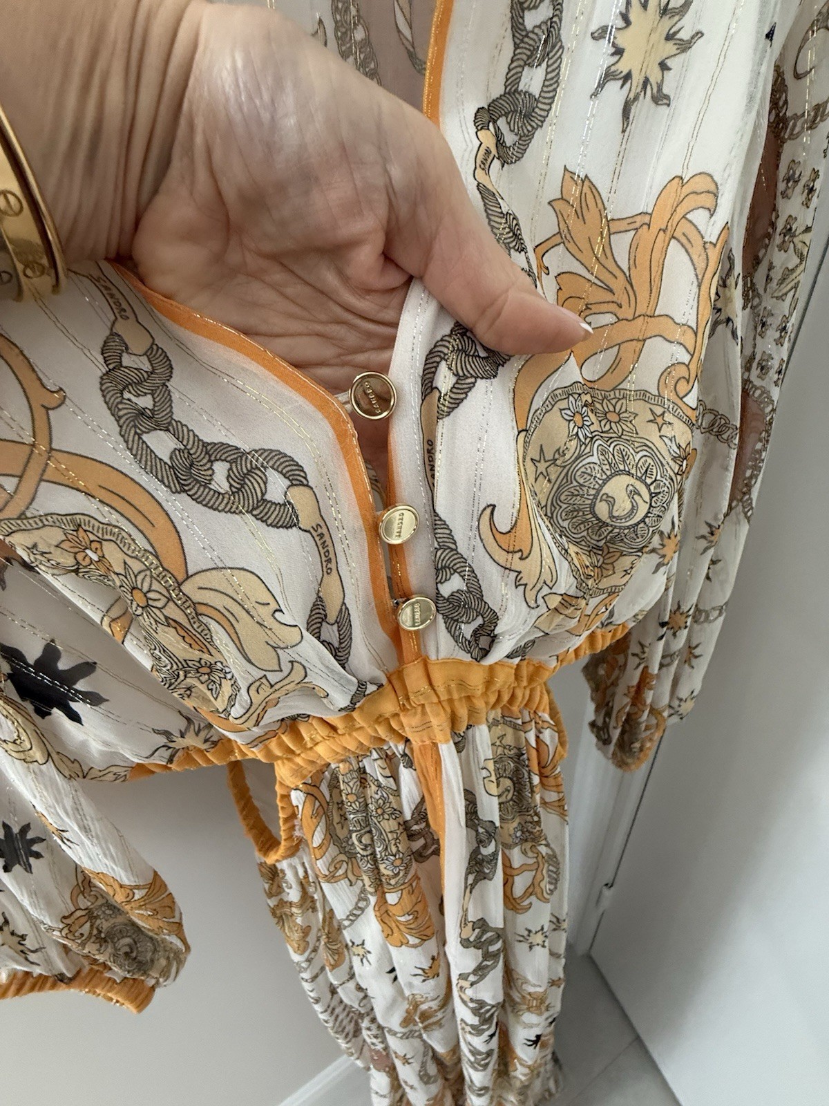 Sandro Valldemossa Metallic Scarf Print Maxi Dress 38