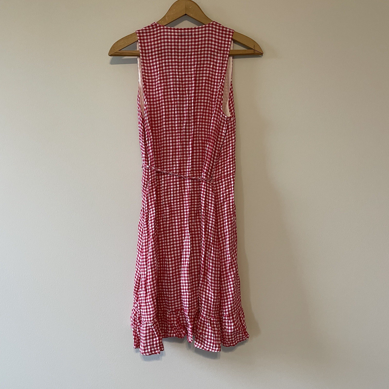 Rails Madison Red White Gingham Ruffle Wrap Dress Size Small Sleeveless Mini