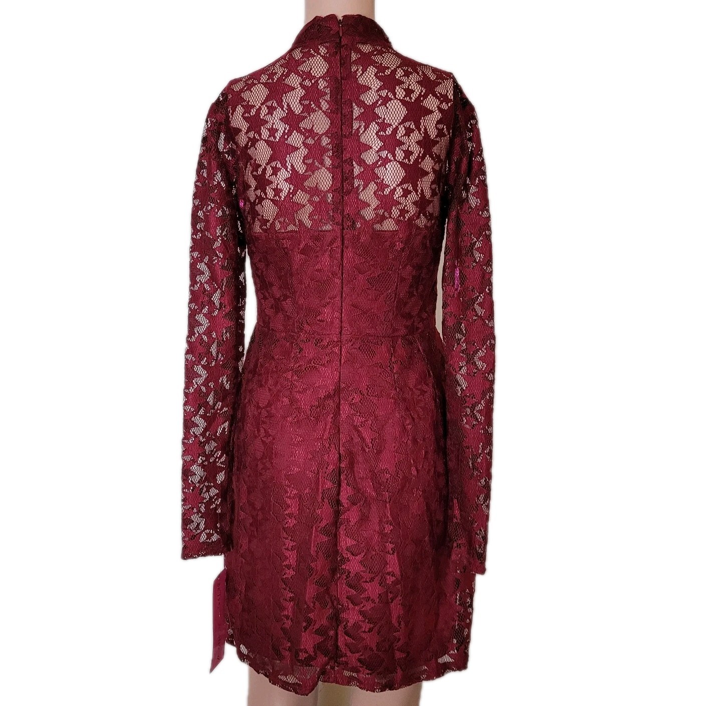 Betsey Johnson Mini Dress Womens 2 Star Lace Red Sheer Overlay sheer long sleeve