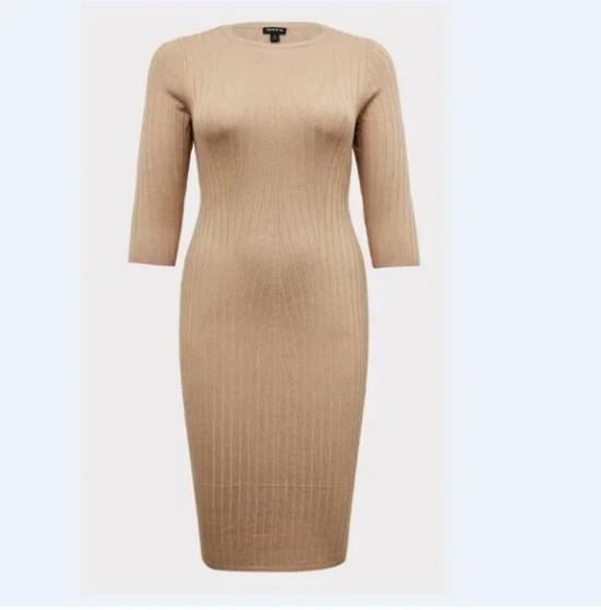 Torrid‎ Midi Sweater Bodycon Shift Dress – Tan – Medium