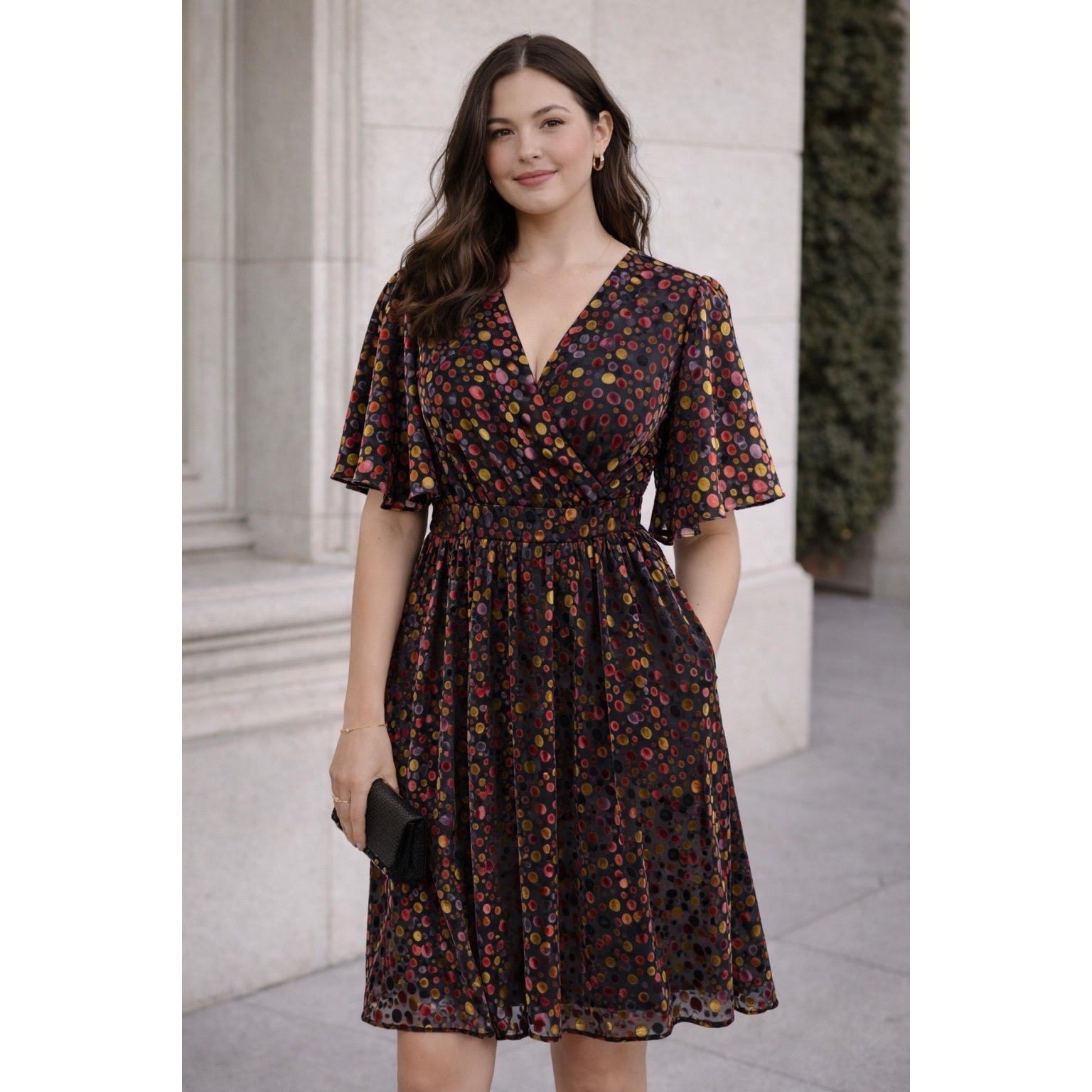 NEW ModCloth Dress Velvet Polka Dot Mesh Midi L Flutter Sleeve Summer Party