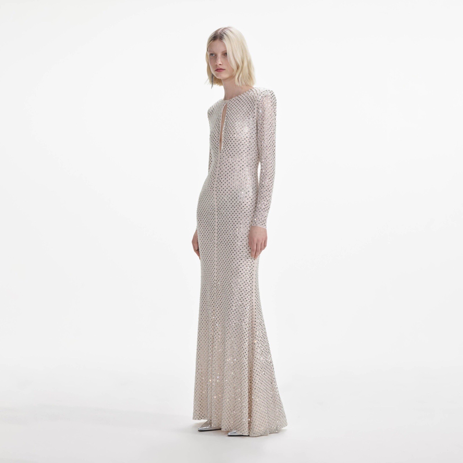 self portrait CREAM RHINESTONE KEYHOLE MAXI DRESS UK 6, US 2 $870