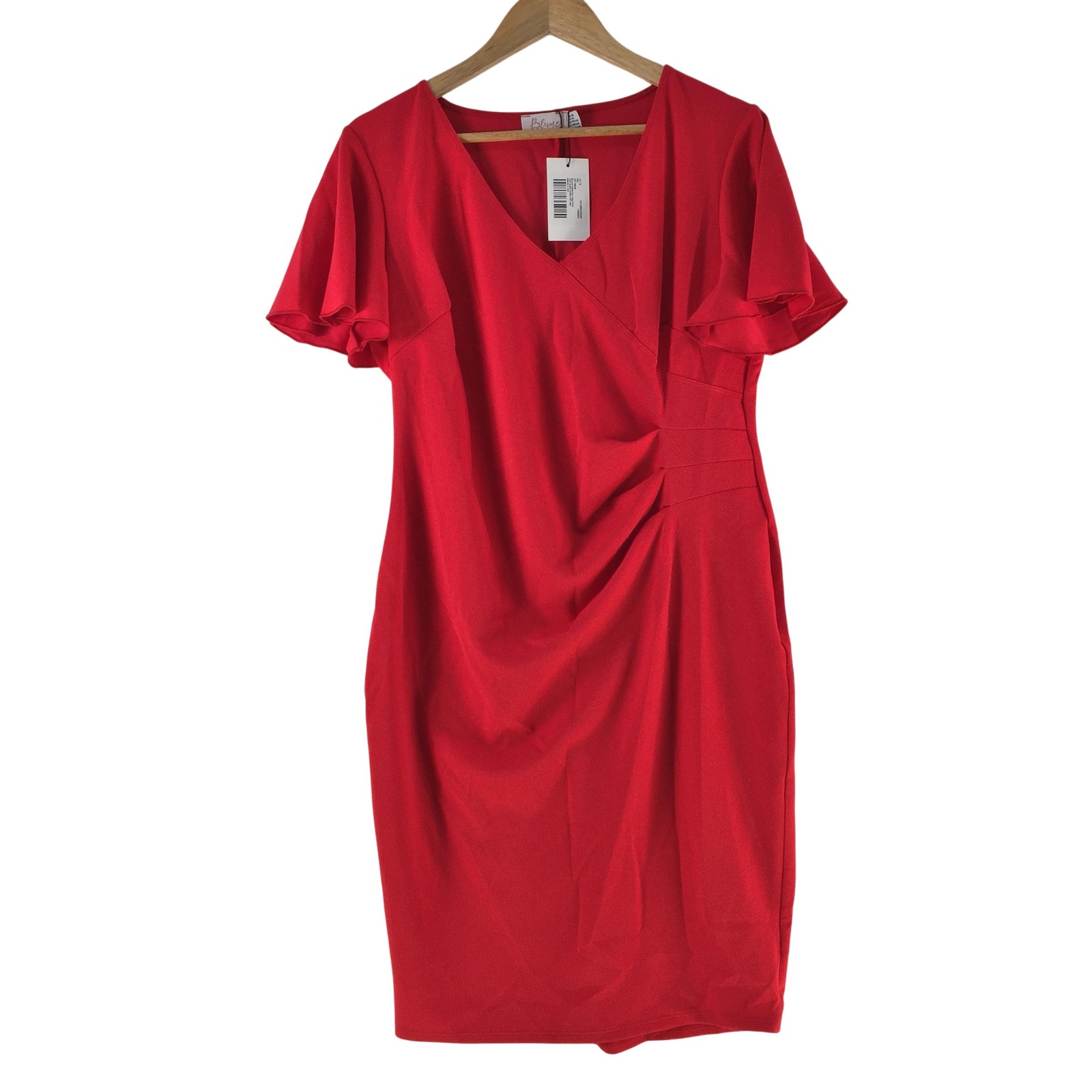 Blume London Dress Womens UK 18 Au 16 Red Maternity Wrap V Neck Midi 139453