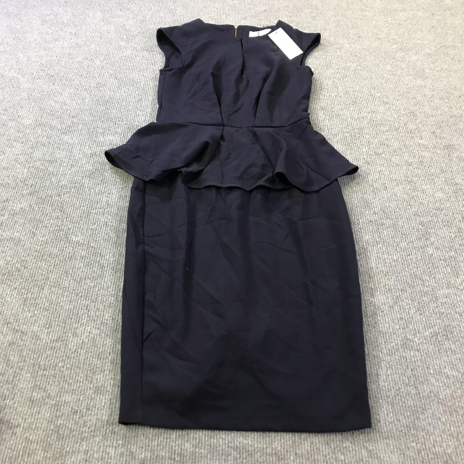 Closet Dress Womens US 4 Navy Peplum Sheath Exposed Zip London England NWT