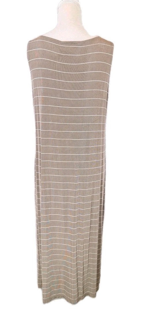 VTG N TOUCH SzS Acetate Slinky Taupe & White Striped Sleeveless Tank Midi Dress