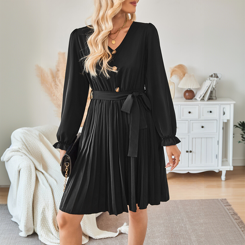 Womens Long Sleeve Shirt Dress Ladies Button Belted Casual Party Mini Dresses