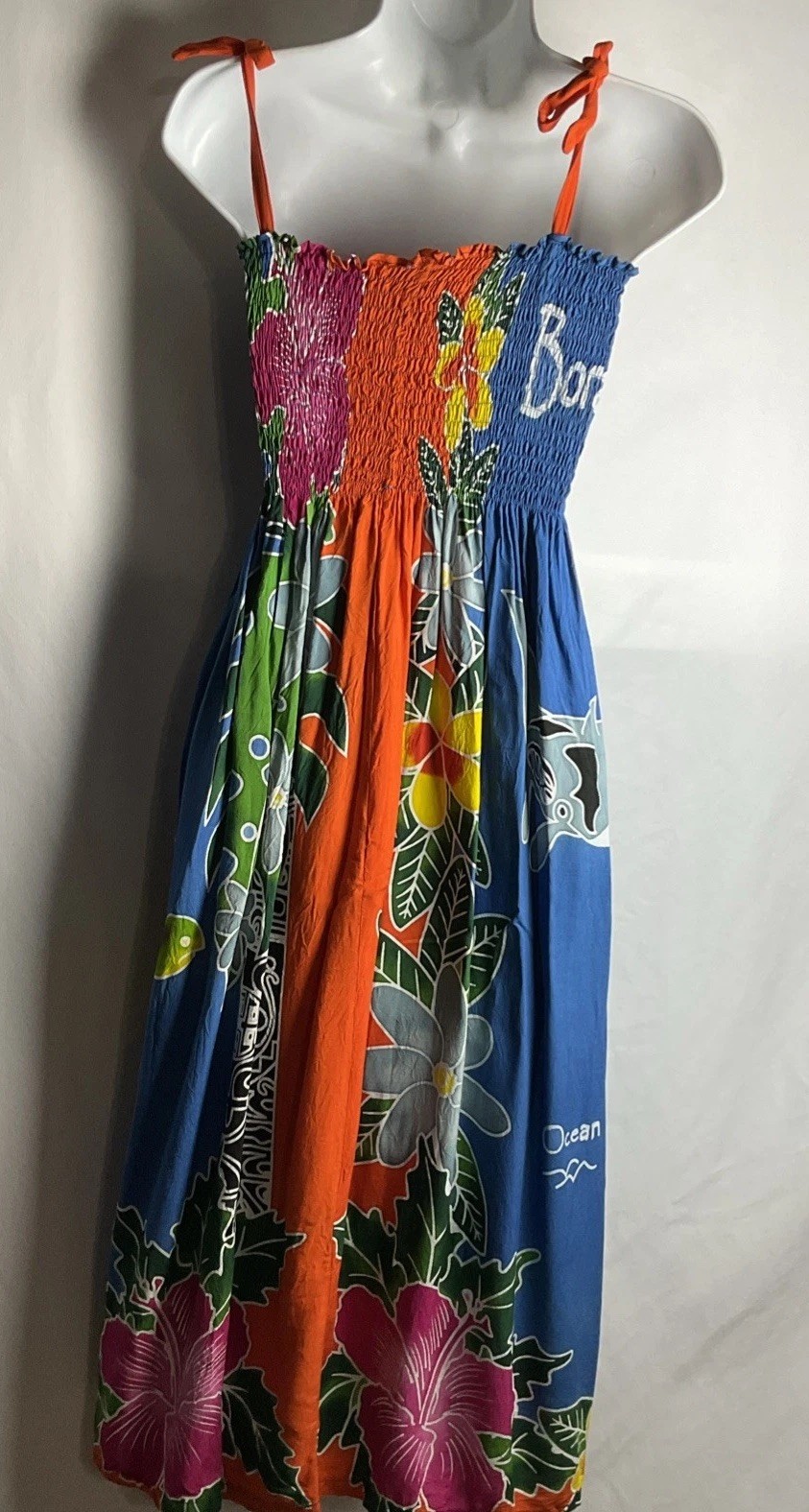 Bora Bora Womens Small Medium Tropical Map Sea Life Tie Shoulder Long Sundress