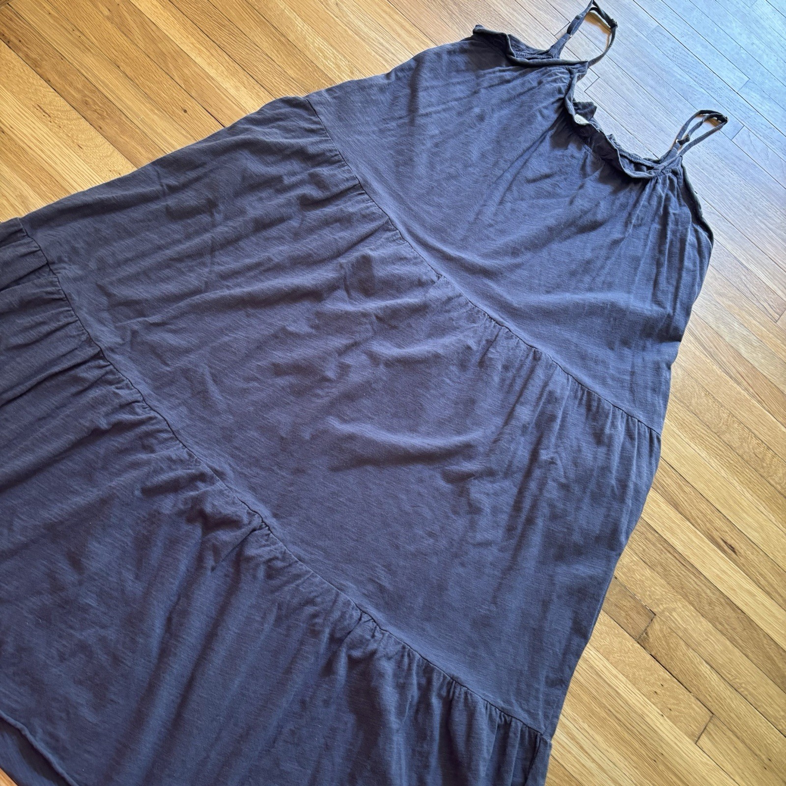 Natural Life Midi Dress Womens XS/S Tiered Navy Blue Boho Cottage Coastal Cotton