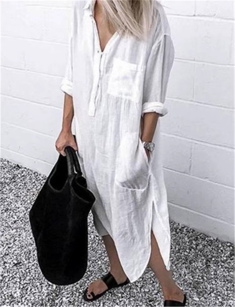 2025 Spring and Summer New Elegant Solid Color Split Women Dress Simple and Comf