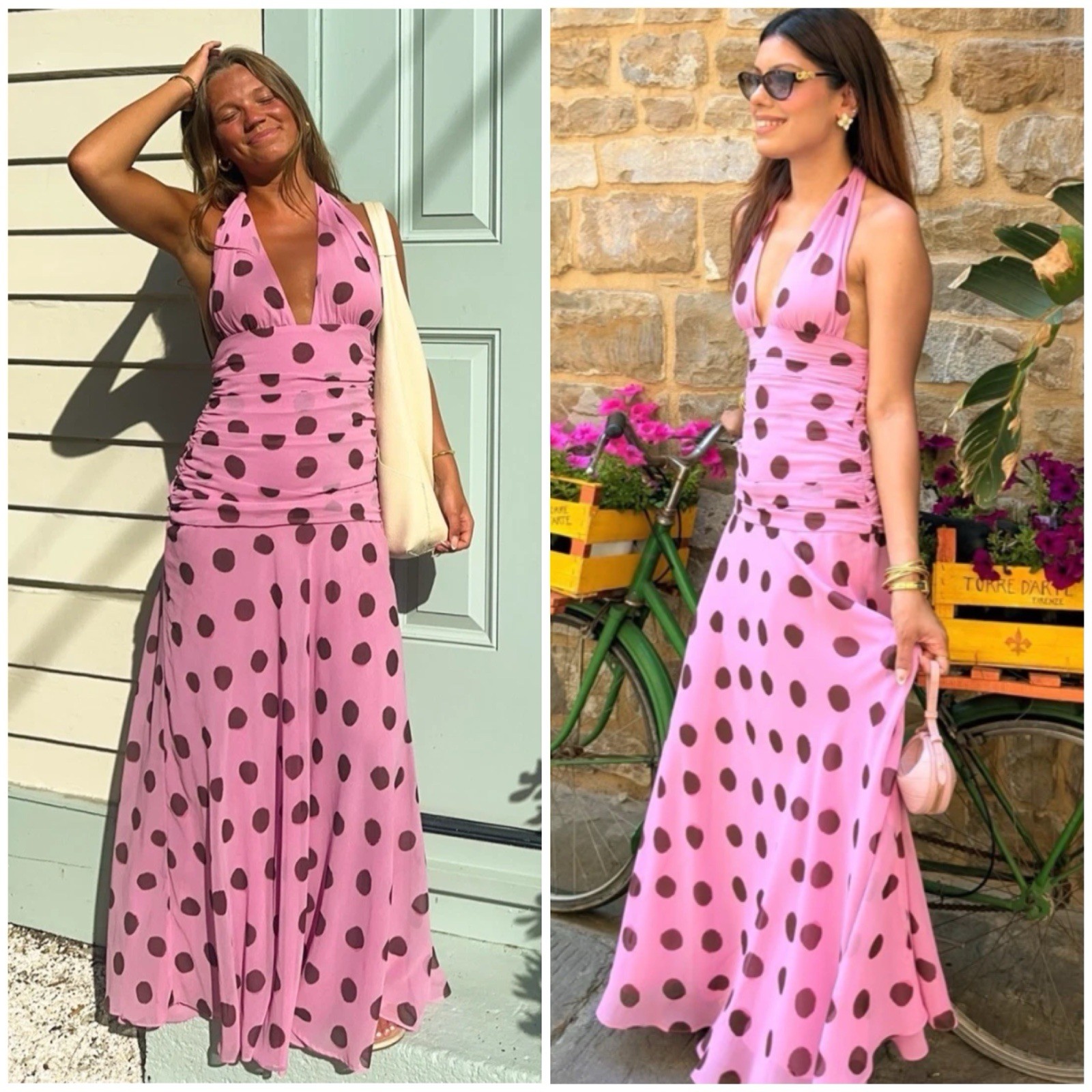 ZARA SS25 NEW WOMAN HALTER RUCHED POLKA DOT MAXI DRESS PINKS XS-XXL 3674/351 NWT