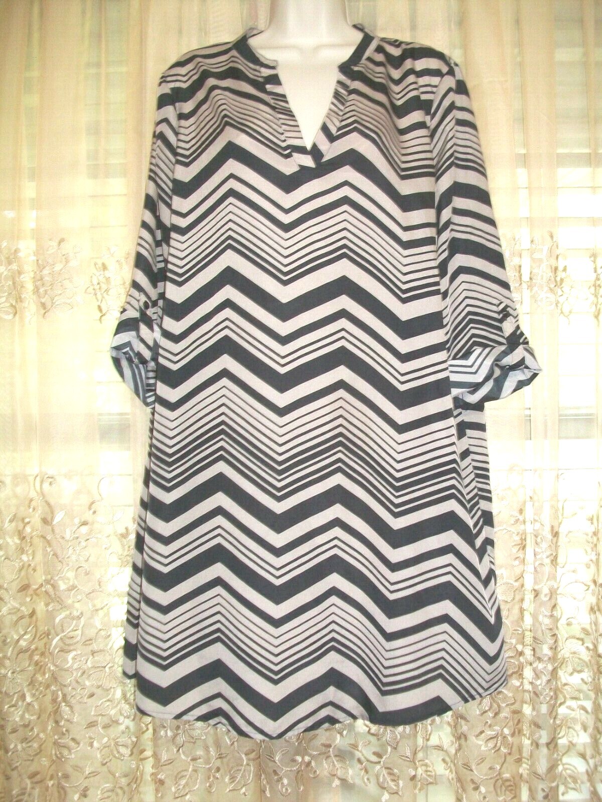 NOBO~NO BOUNDERIES BEIGE BLACK SHORT CASUAL SUMMER DRESS~JRS XL~15/17~ROLL TAB~