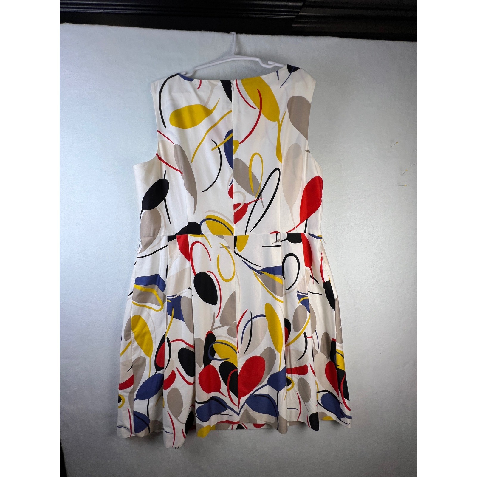 Anne Klein Women 18W Abstract Leaf Print Fit Flare Dress White Red Yellow Blue