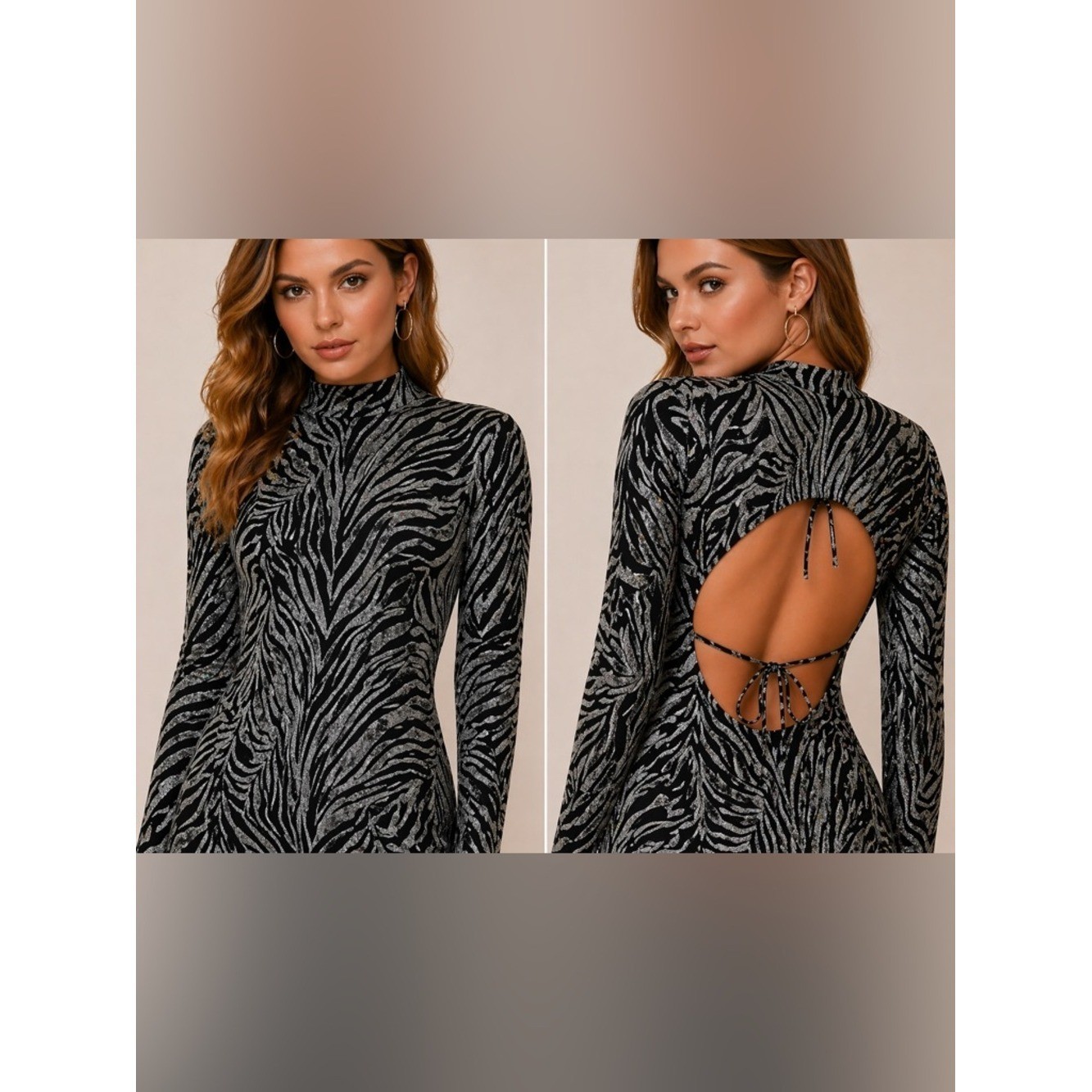 Madden Girl Zebra Metallic Open Back Dress | Bodycon Party | L
