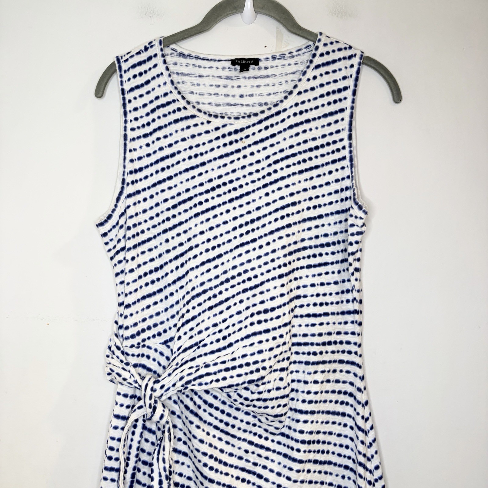 Talbots Sleeveless Crew Neck Side Knot White Blue Dress S Preppy Coastal
