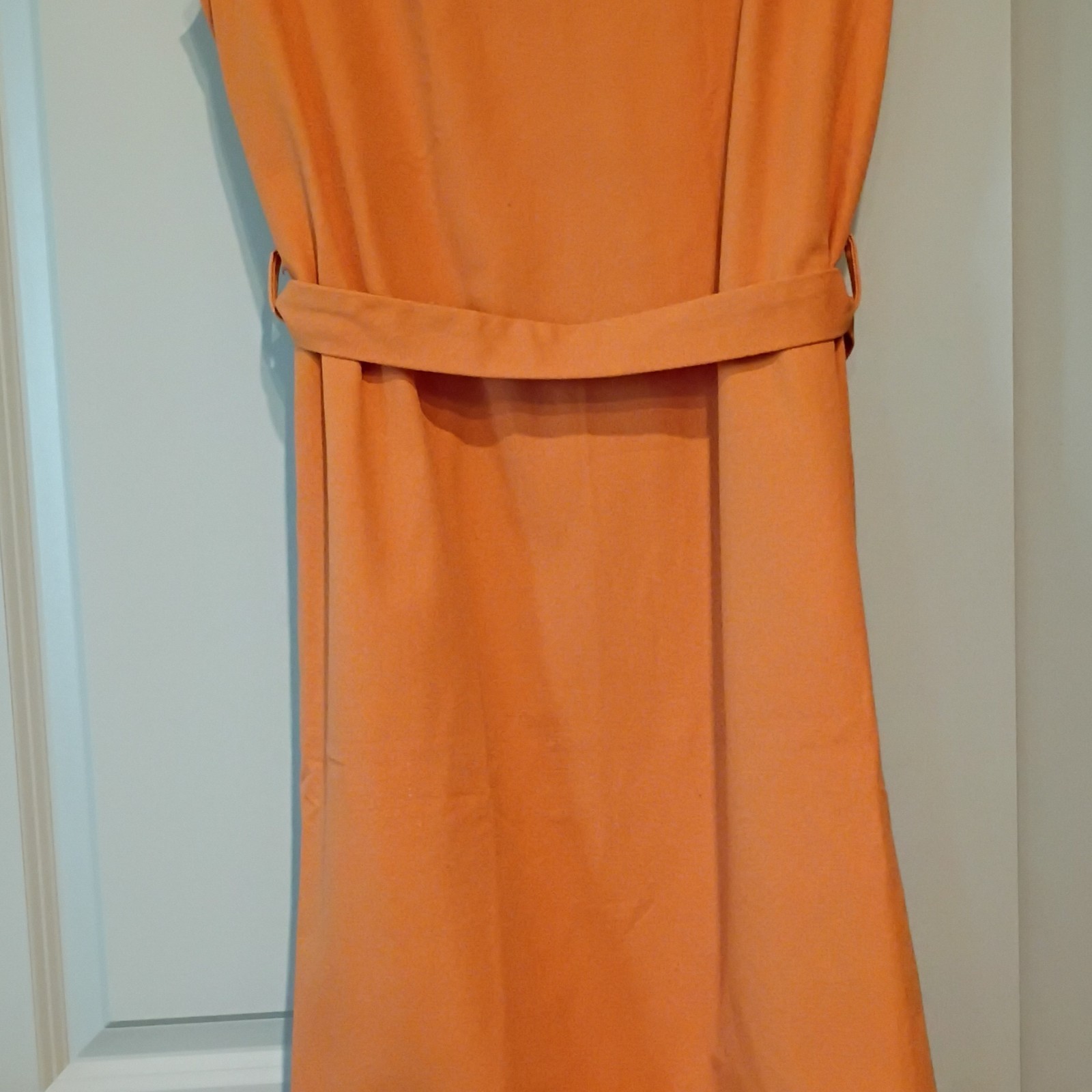 MERE Attire Orange Solid Linen Shirt Dress Collared Button Front Belted Midi L