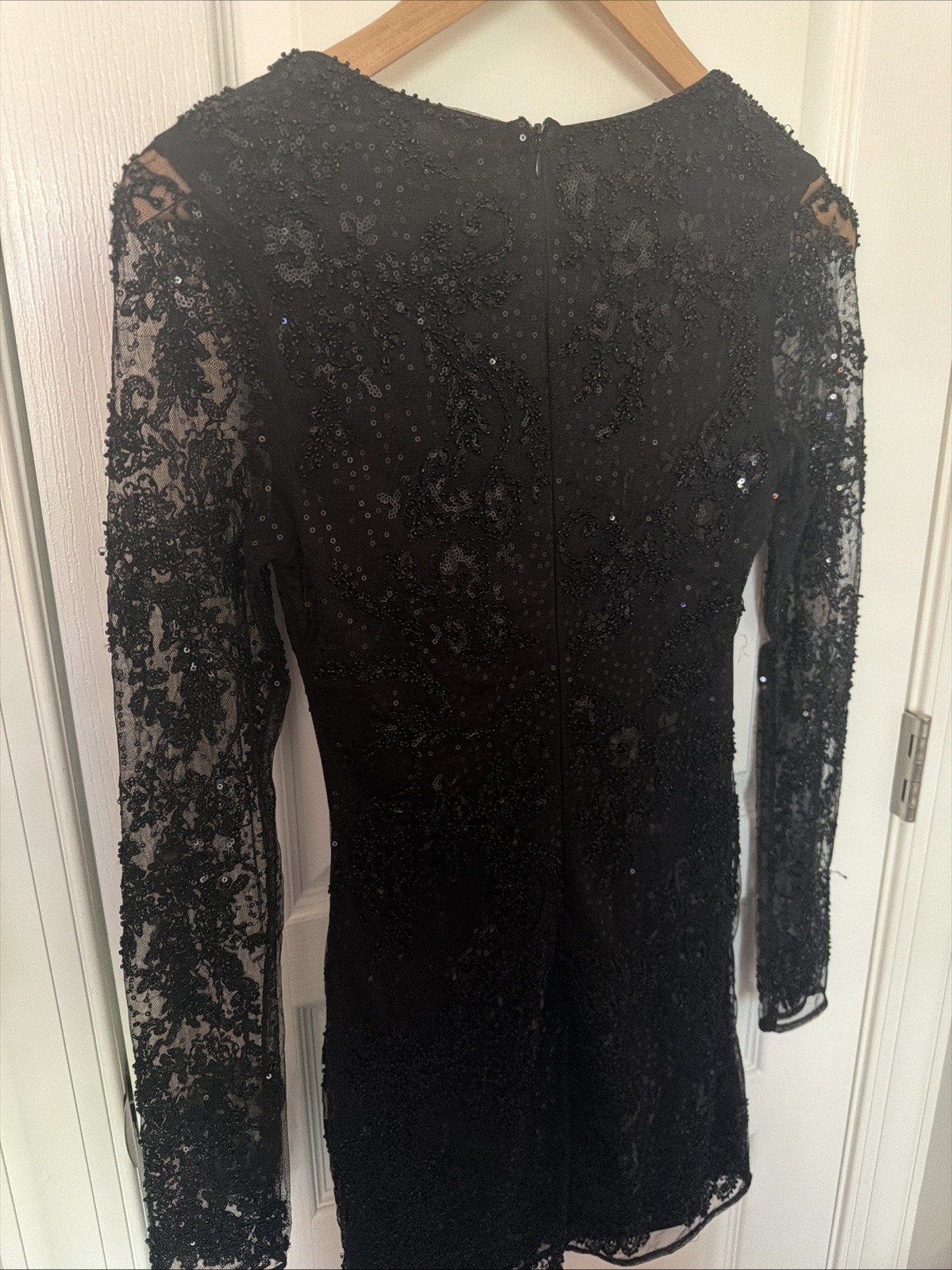 Altar’d State Black Beaded Sequined Lace Cocktail L/S Women’s Mini Dress XS NWT