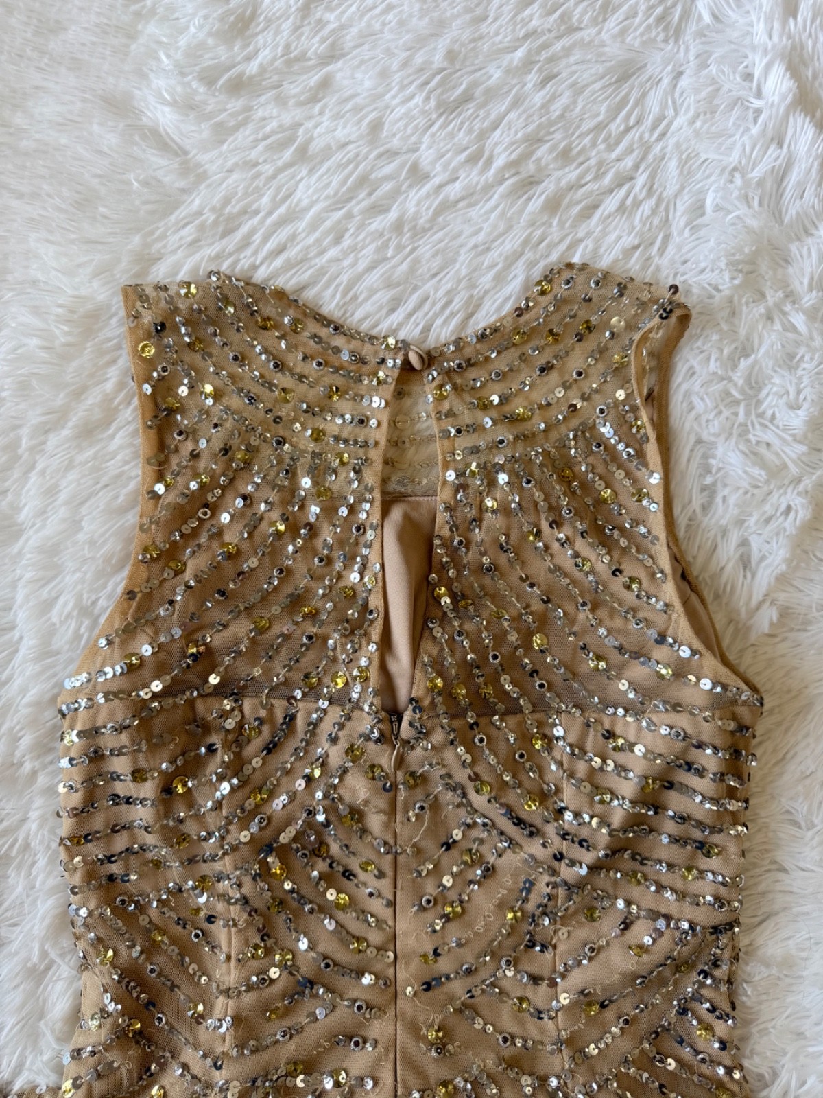 Aidan Mattox Sequin Beaded Embellished Cocktail Dress 2 Champagne Sleeveless