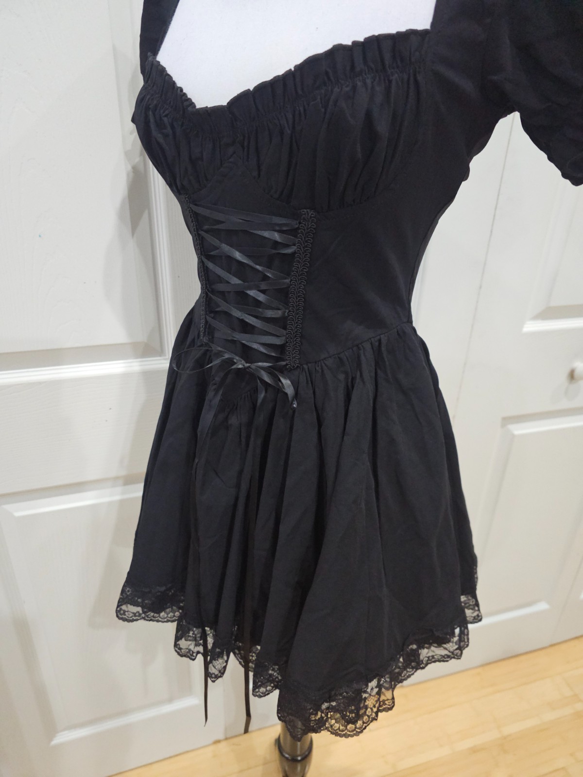 Dolls Kill Goth Witchy Hazy Haunting Black Lace Up Corset Style Mini Dress S NWT