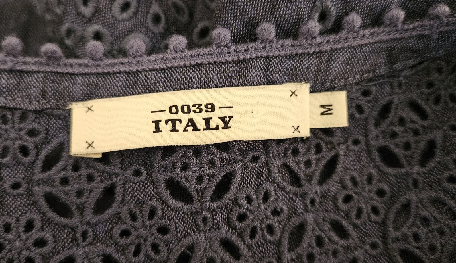 0039 ITALY navy blue 100% linen fully embroidered Maibelyn dress M bnwot rrp£250