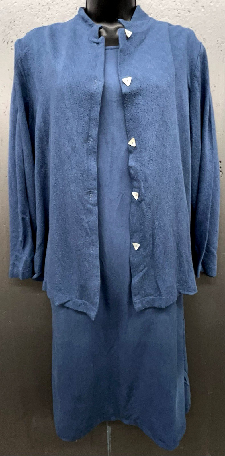 Vintage Dress Jacket Set L Blue Shift Midi Lagenlook Cottage Grandma