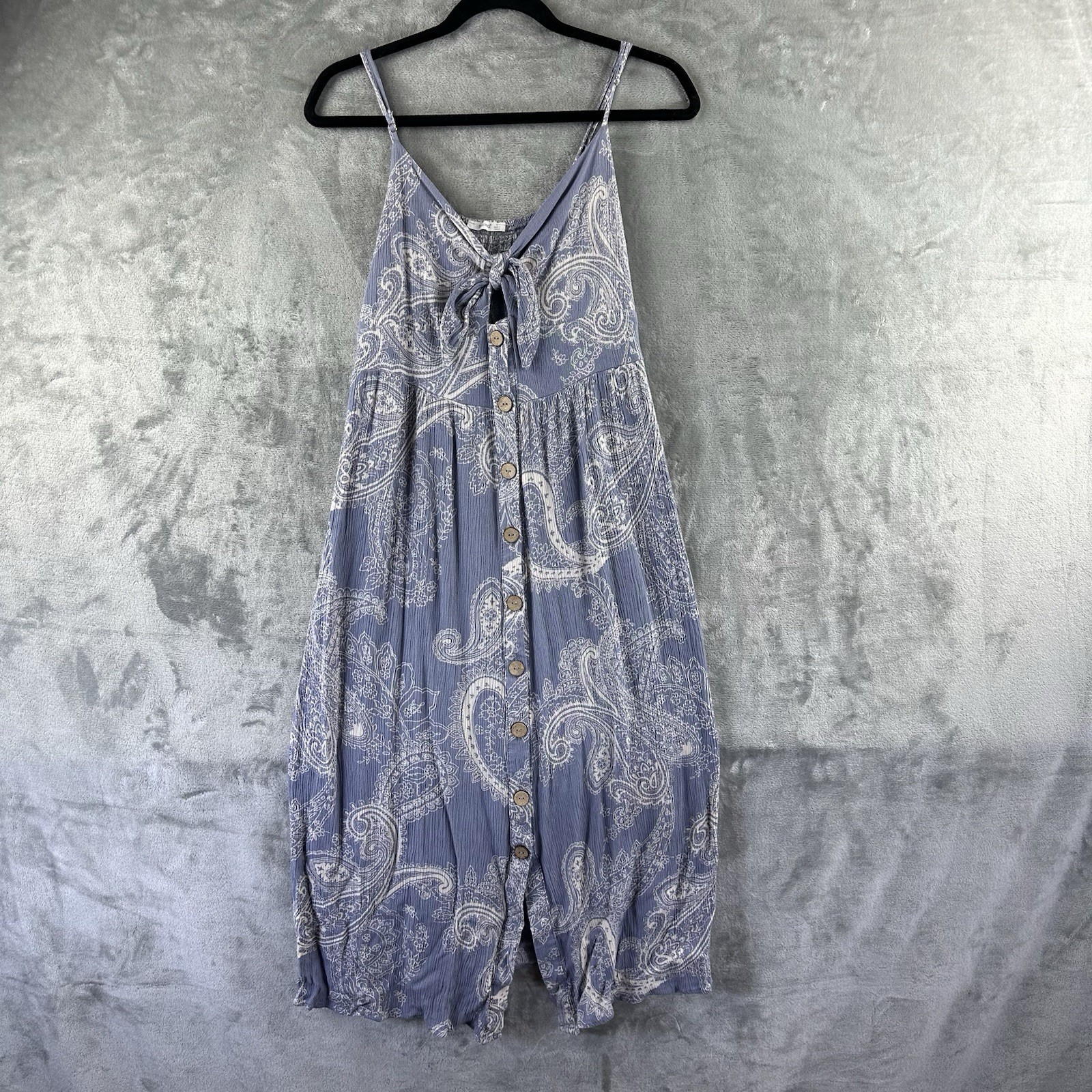 Timing Dress Women’s M Blue White Paisley Tie Button Front Sundress Midi