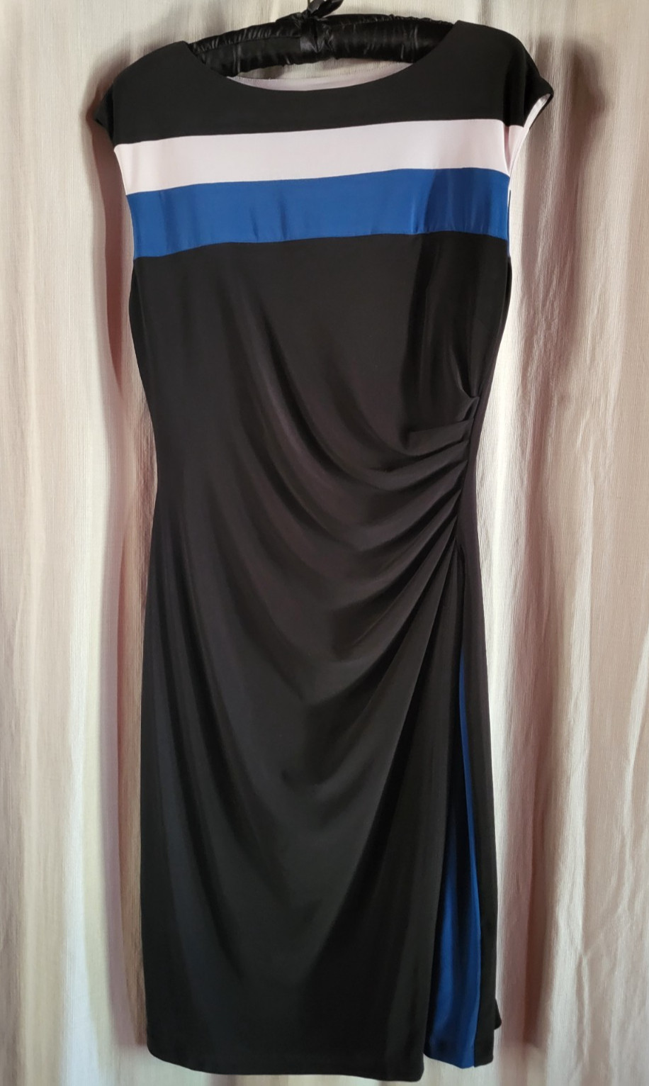 Chaps Colorblock Midi Dress Womens M Black White Blue Sleeveless Stretch