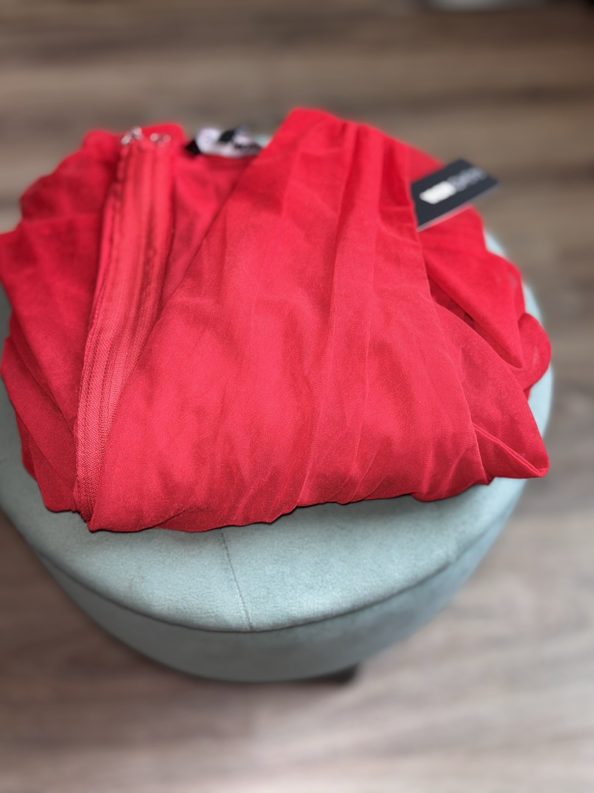 Red Mini Dress with Flared Side Panels. Size Large