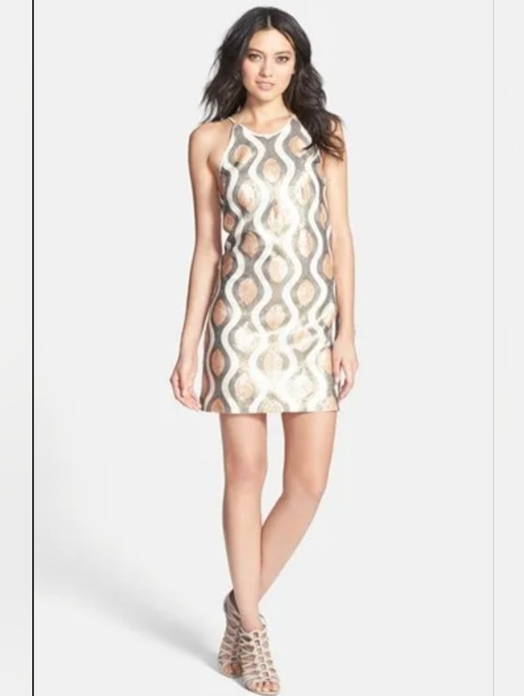 NWT Dress The Population Sequin Mini Shift Dress – Copper & Ivory – Small