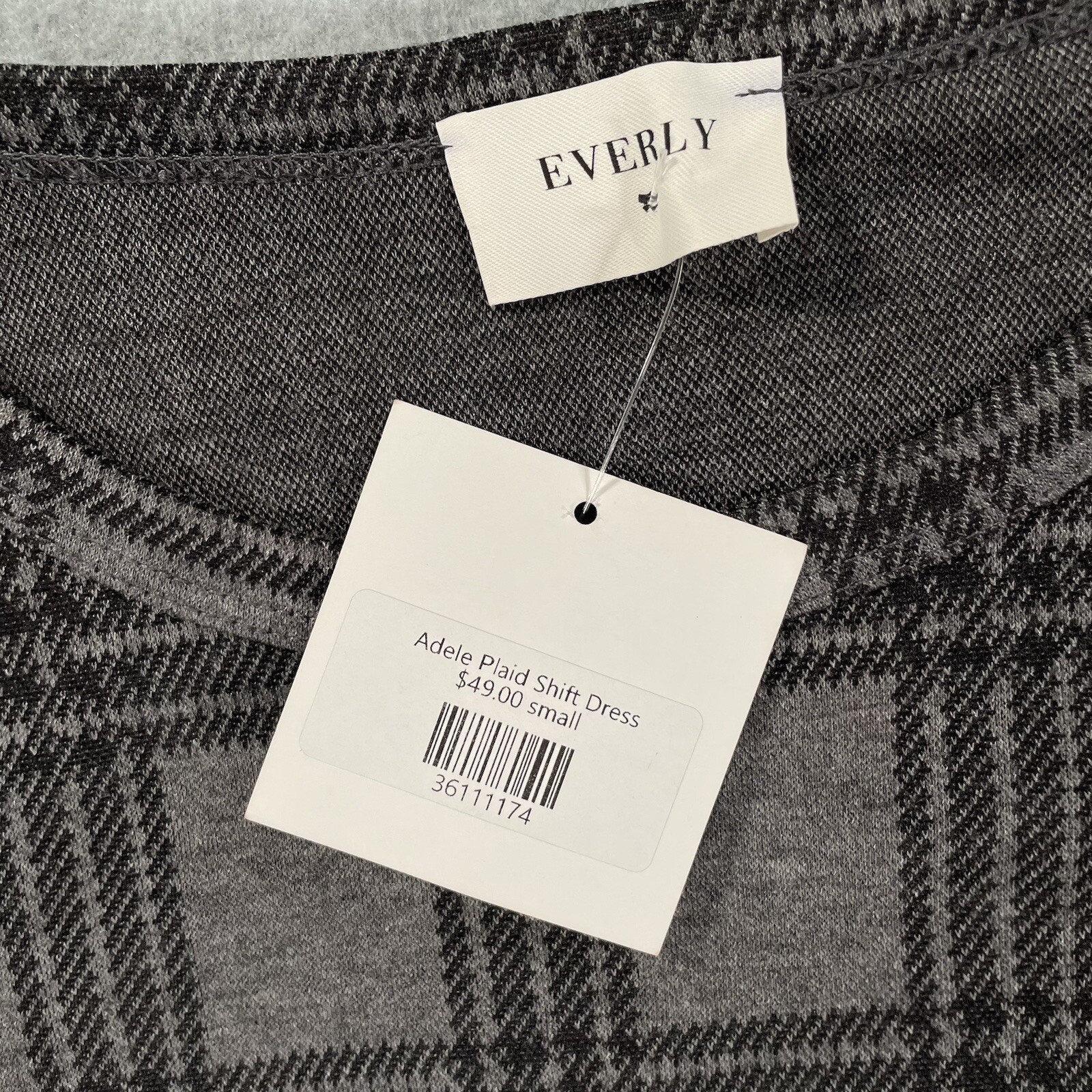 NWT Everly Adele Shift Dress Grey Plaid Ruffle Sleeve Size Small USA Made DR8246
