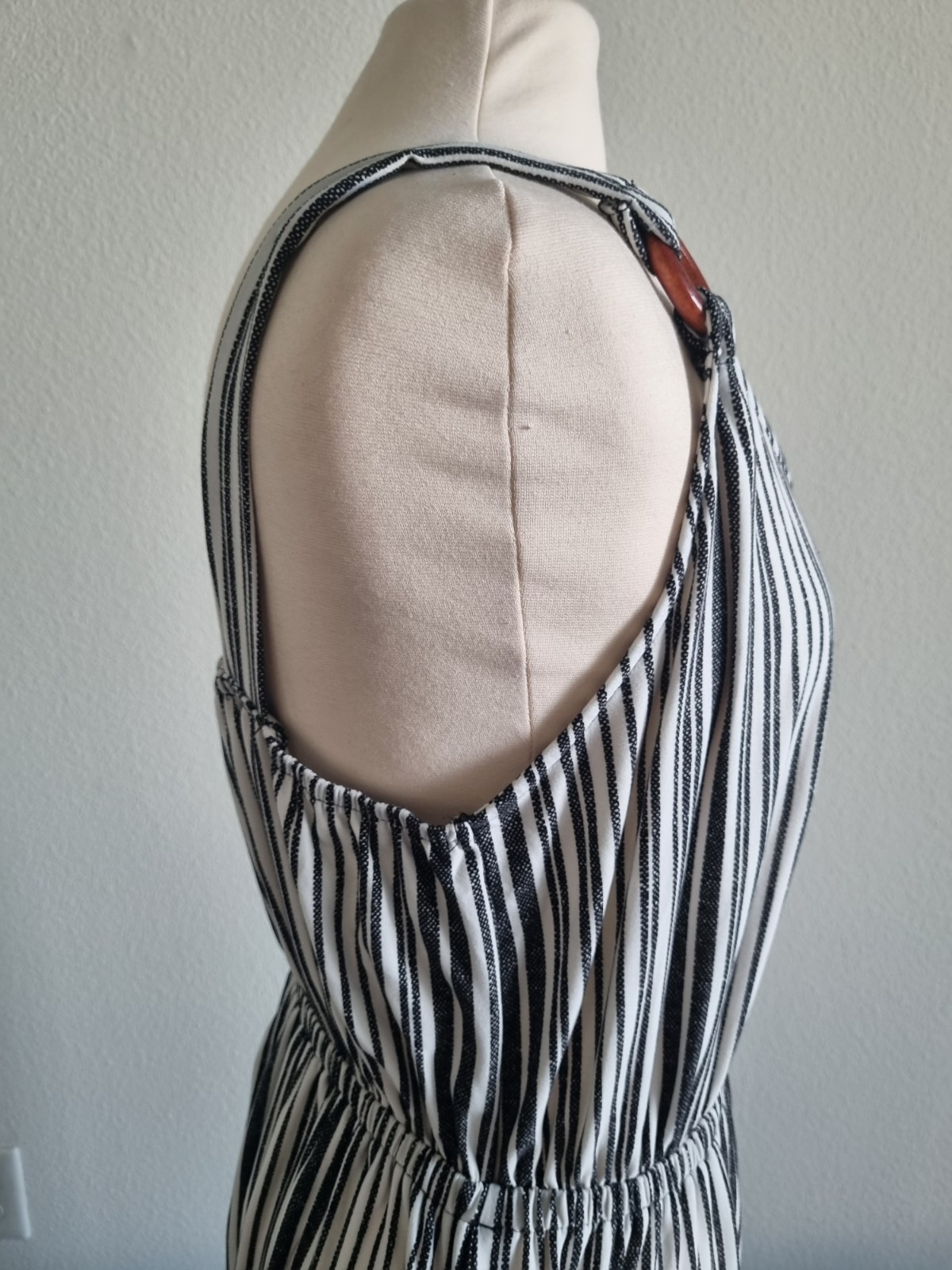 Black And White striped Maxi Unlined Lightweight Sleeveless Dress 1X