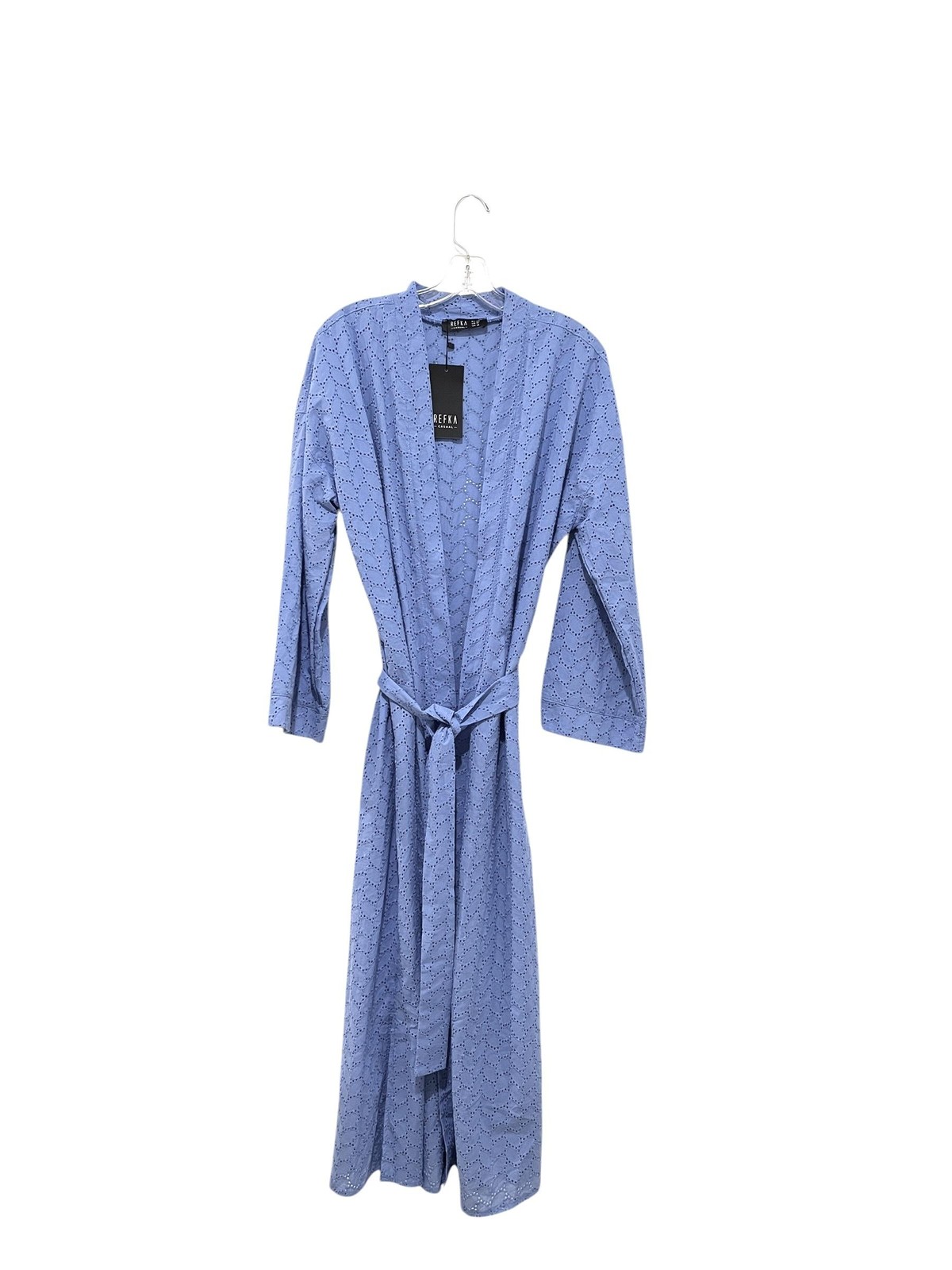 Refka Robe Womens 10 Blue Embroidered Lace Kaftan Midi Belted Long Sleeve
