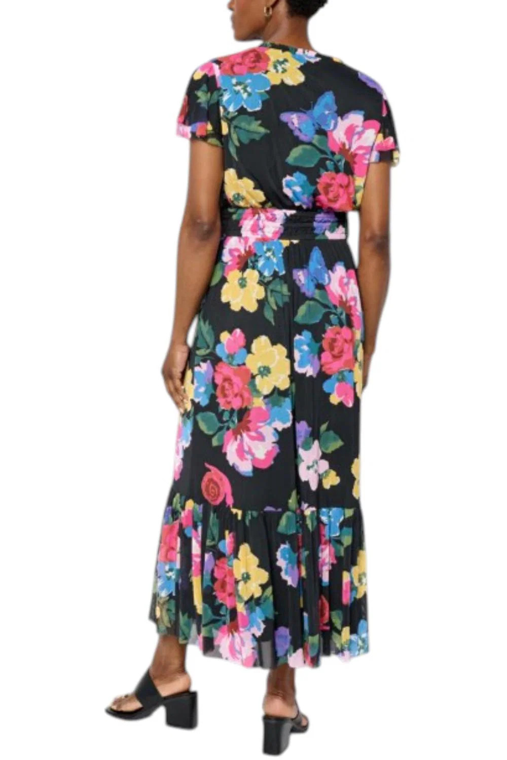 C Wonder Women’s Mesh Flutter Sleeve Tiered Dress Blooming Bouquet