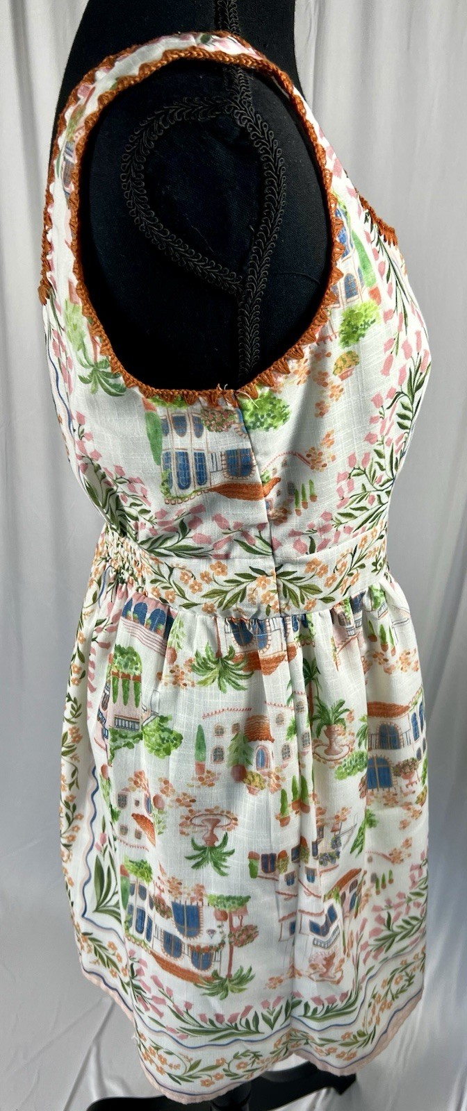 🔥NWOT En Saison Alaia Scarf Print Mini Dress Ivory Terracotta Medium
