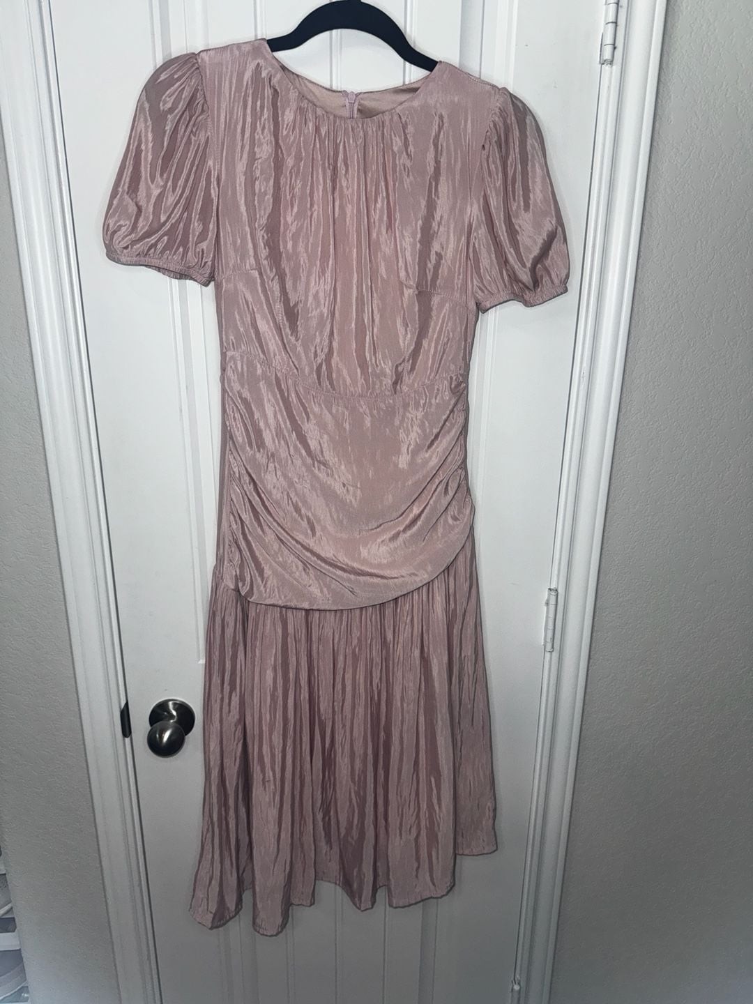 Tartarus Mauve Pink Satin Plissé Puff Sleeve Dress Bridgerton regal coquette