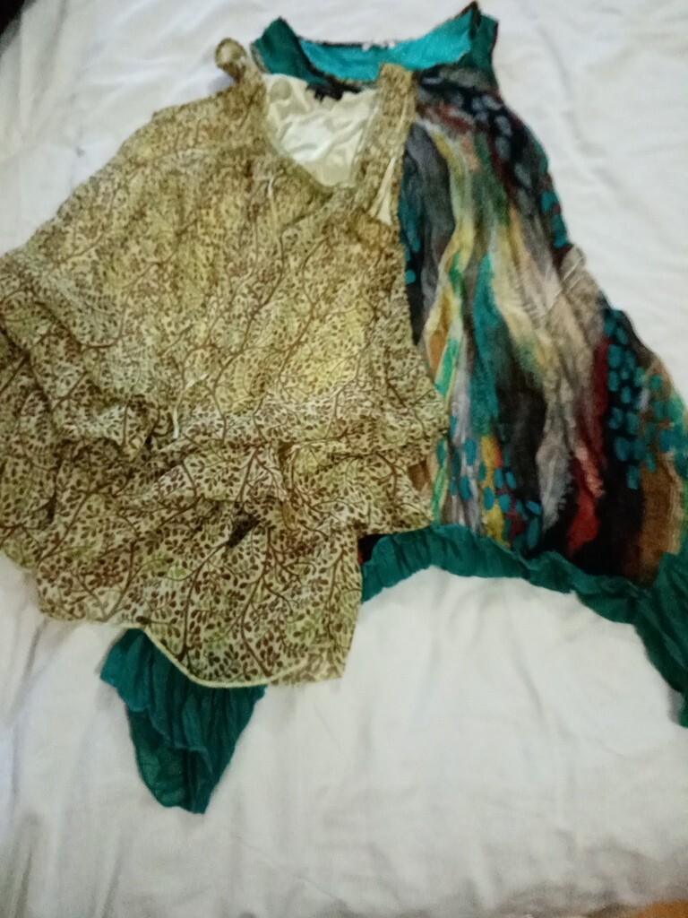 Two Green Lined Summer Dresses (Length 30 inches) Size M