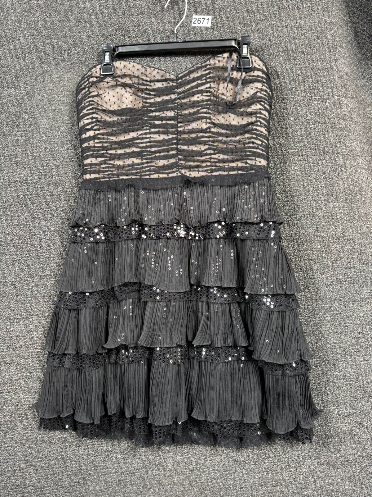 Nine West Dress Womens 10 Black Strapless Tiered Sequin Pleated Glam Party NWT