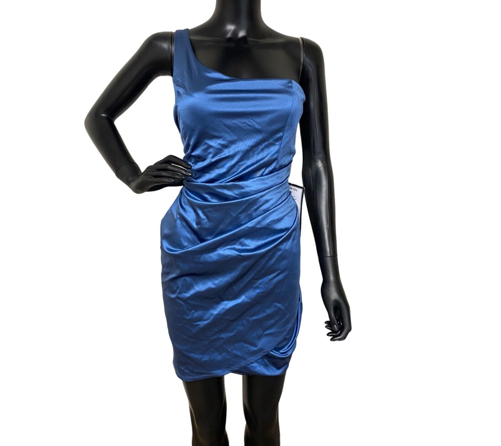 Emerald Sundae Women’s Satin Draped Sheath Dress Blue Size L NWT